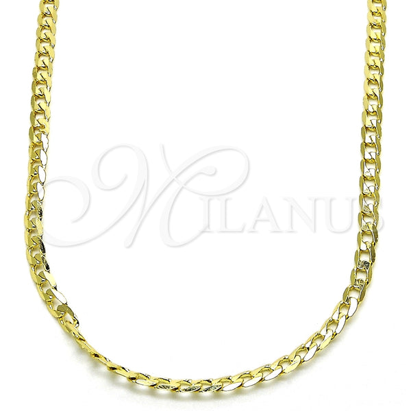 Gargantilla Basica 5.222.007.20 Oro Laminado, Diseño de Cubana, Pulido, Tono Dorado (Calibre 0.80, Grosor 02.8 MM, 20 Pulgadas de Largo)