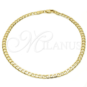 Tobillera Básica 5.222.006.10 Oro Laminado, Diseño de Cubana, Pulido, Tono Dorado (100 Gauge, 04 MM Thickness, 10 Inches Length)