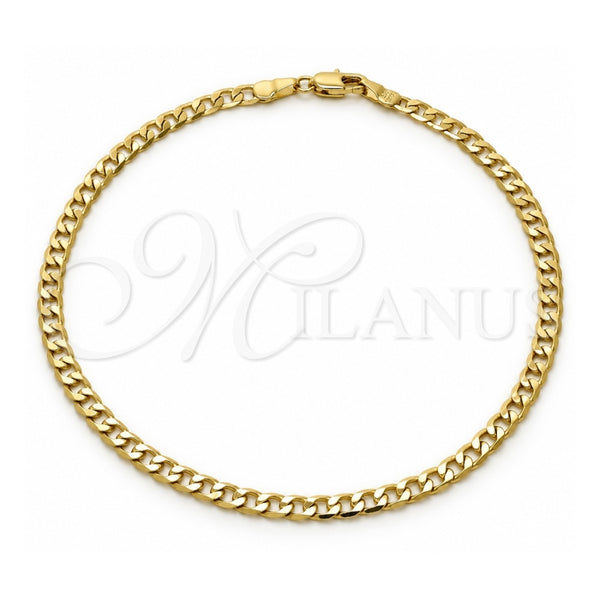 Tobillera Básica 5.222.006.10 Oro Laminado, Diseño de Cubana, Pulido, Tono Dorado (100 Gauge, 04 MM Thickness, 10 Inches Length)