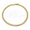 Tobillera Básica 5.222.006.10 Oro Laminado, Diseño de Cubana, Pulido, Tono Dorado (100 Gauge, 04 MM Thickness, 10 Inches Length)