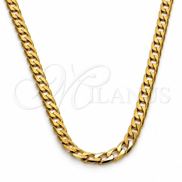 Gargantilla Basica 5.222.006.24 Oro Laminado, Diseño de Cubana, Pulido, Tono Dorado (100 Gauge, 04 MM Thickness, 24 Inches Length)