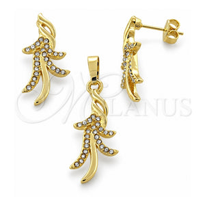 Juego de Arete y Dije de Adulto 10.164.0009 Oro Laminado, con Blanca Cristal, Pulido, Tono Dorado