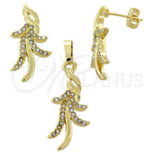 Juego de Arete y Dije de Adulto 10.164.0009 Oro Laminado, con Blanca Cristal, Pulido, Tono Dorado