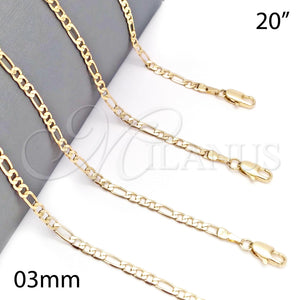 Gargantilla Basica 5.222.017.20 Oro Laminado, Diseño de Figaro, Pulido, Tono Dorado (0.80 Gauge, 03 MM Thickness, 20 Inches Length)