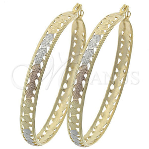 Argolla Grande 106.006 Oro Laminado, Diseño de Corazón, Diamantado, Tres Tonos