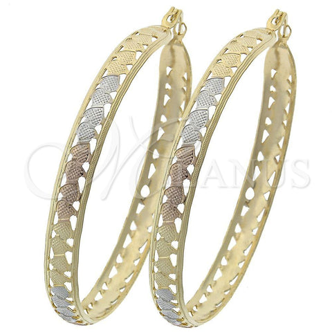 Argolla Grande 106.006 Oro Laminado, Diseño de Corazón, Diamantado, Tres Tonos