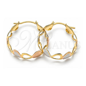 Argolla Mediana 106.027 Oro Laminado, Diseño de Corazón, Diamantado, Tres Tonos