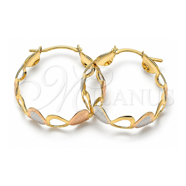 Argolla Mediana 106.027 Oro Laminado, Diseño de Corazón, Diamantado, Tres Tonos