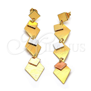 Arete Largo 70.001 Oro Laminado, Cepillado, Tres Tonos