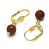 Arete Colgante 5.123.010 Oro Laminado, Diseño de Bola, con Onix Negro Goldstone Venturina, Pulido, Tono Dorado