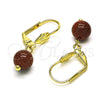 Arete Colgante 5.123.010 Oro Laminado, Diseño de Bola, con Onix Negro Goldstone Venturina, Pulido, Tono Dorado