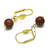 Arete Colgante 5.123.010 Oro Laminado, Diseño de Bola, con Onix Negro Goldstone Venturina, Pulido, Tono Dorado