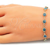 Collar y Pulsera 06.63.0008 Oro Laminado, Diseño de Ojo Griego, Resinado Azul claro, Tono Dorado