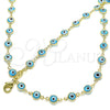 Collar y Pulsera 06.63.0008 Oro Laminado, Diseño de Ojo Griego, Resinado Azul claro, Tono Dorado