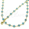 Collar y Pulsera 06.63.0008 Oro Laminado, Diseño de Ojo Griego, Resinado Azul claro, Tono Dorado