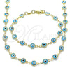 Collar y Pulsera 06.63.0008 Oro Laminado, Diseño de Ojo Griego, Resinado Azul claro, Tono Dorado