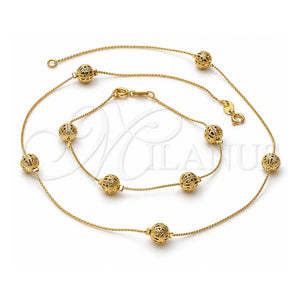Collar y Pulsera 5.010.004 Oro Laminado, Diseño de Bola, Pulido, Tono Dorado