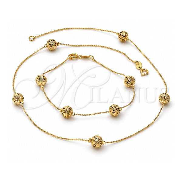 Collar y Pulsera 5.010.004 Oro Laminado, Diseño de Bola, Pulido, Tono Dorado