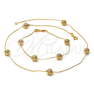 Collar y Pulsera 5.010.004 Oro Laminado, Diseño de Bola, Pulido, Tono Dorado