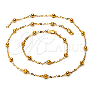 Collar y Pulsera 5.007.001 Oro Laminado, Diseño de Bola, Pulido, Tono Dorado