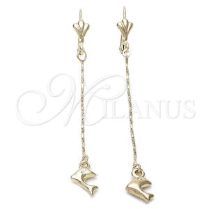 Arete Largo 86.01 Oro Laminado, Diseño de Delfín, Pulido, Tono Dorado
