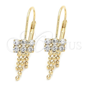 Arete Largo 5.125.025 Oro Laminado, con Blanca Zirconia Cubica, Pulido, Tono Dorado