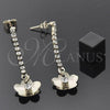Arete Largo 88.02 Oro Laminado, Diseño de Flor, con Blanca Zirconia Cubica, Pulido, Tono Dorado