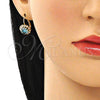 Arete Gancho Frances 5.125.009 Oro Laminado, Diseño de Flor, con Topacio Azul and Blanca Cristal, Pulido, Tono Dorado