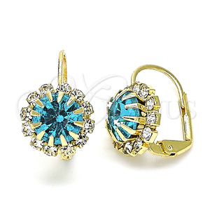 Arete Gancho Frances 5.125.009 Oro Laminado, Diseño de Flor, con Topacio Azul and Blanca Cristal, Pulido, Tono Dorado