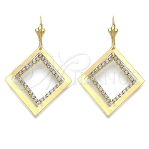 Arete Largo 88.006 Oro Laminado, con Blanca Zirconia Cubica, Pulido, Tono Dorado