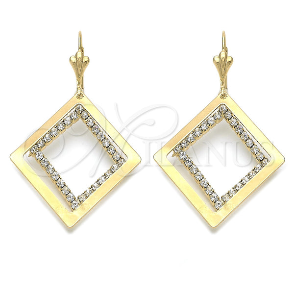Arete Largo 88.006 Oro Laminado, con Blanca Zirconia Cubica, Pulido, Tono Dorado