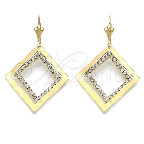 Arete Largo 88.006 Oro Laminado, con Blanca Zirconia Cubica, Pulido, Tono Dorado
