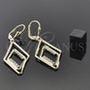 Arete Largo 86.005 Oro Laminado, con Blanca Zirconia Cubica, Pulido, Tono Dorado