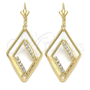 Arete Largo 86.005 Oro Laminado, con Blanca Zirconia Cubica, Pulido, Tono Dorado