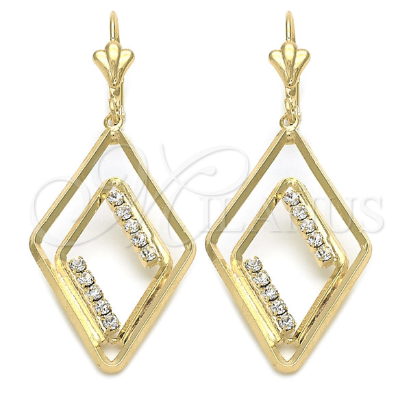 Arete Largo 86.005 Oro Laminado, con Blanca Zirconia Cubica, Pulido, Tono Dorado