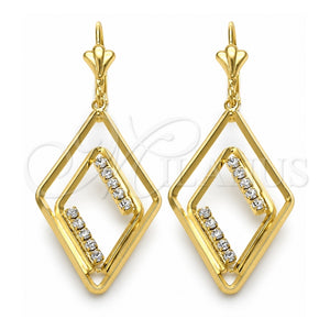 Arete Largo 86.005 Oro Laminado, con Blanca Zirconia Cubica, Pulido, Tono Dorado