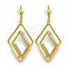 Arete Largo 86.005 Oro Laminado, con Blanca Zirconia Cubica, Pulido, Tono Dorado