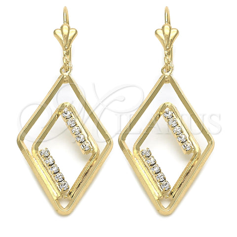 Arete Largo 86.005 Oro Laminado, con Blanca Zirconia Cubica, Pulido, Tono Dorado