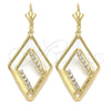 Arete Largo 86.005 Oro Laminado, con Blanca Zirconia Cubica, Pulido, Tono Dorado