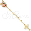 Rosario Fino 5.213.007 Oro Laminado, Diseño de Sagrado Corazon de Jesus y Crucifijo, Pulido, Tono Dorado