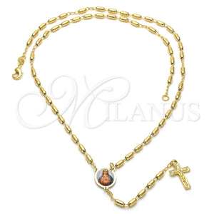 Rosario Fino 5.213.007 Oro Laminado, Diseño de Sagrado Corazon de Jesus y Crucifijo, Pulido, Tono Dorado