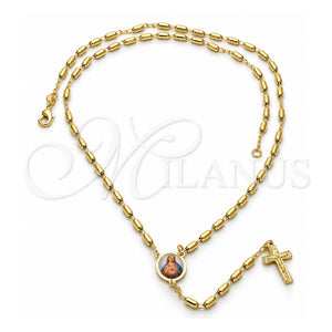 Rosario Fino 5.213.007 Oro Laminado, Diseño de Sagrado Corazon de Jesus y Crucifijo, Pulido, Tono Dorado
