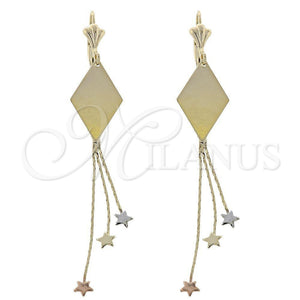 Arete Largo 75.006 Oro Laminado, Diseño de Estrella, Cepillado, Tono Dorado
