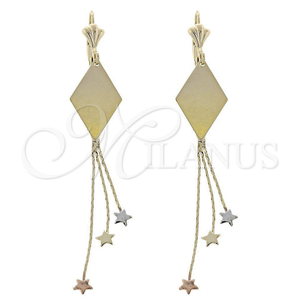 Arete Largo 75.006 Oro Laminado, Diseño de Estrella, Cepillado, Tono Dorado