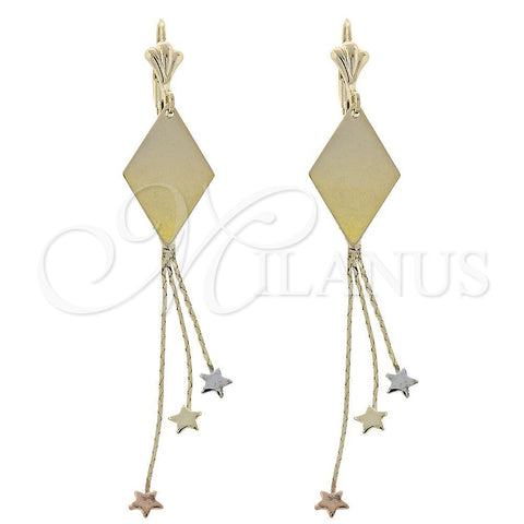 Arete Largo 75.006 Oro Laminado, Diseño de Estrella, Cepillado, Tono Dorado