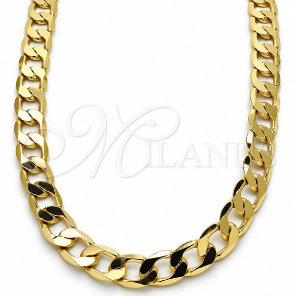 Gargantilla Basica 5.222.001.28 Oro Laminado, Diseño de Cubana, Pulido, Tono Dorado (Calibre 200, Grosor 08 MM, 28 Pulgadas de Largo)