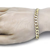 Pulsera Básica 5.222.002.08 Oro Laminado, Diseño de Cubana, Pulido, Tono Dorado (180 Gauge, 07 MM Thickness, 8 Inches Length)