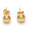 Arete Dormilona 5.128.012 Oro Laminado, Diseño de Bola, Pulido, Tono Dorado