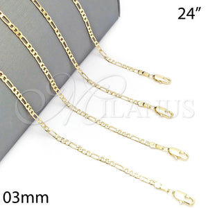 Gargantilla Basica 5.222.018.24 Oro Laminado, Diseño de Figaro, Pulido, Tono Dorado (0.60 Gauge, 03 MM Thickness, 24 Inches Length)