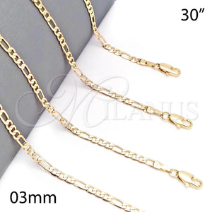 Gargantilla Basica 5.222.017.30 Oro Laminado, Diseño de Figaro, Pulido, Tono Dorado (0.80 Gauge, 03 MM Thickness, 30 Inches Length)